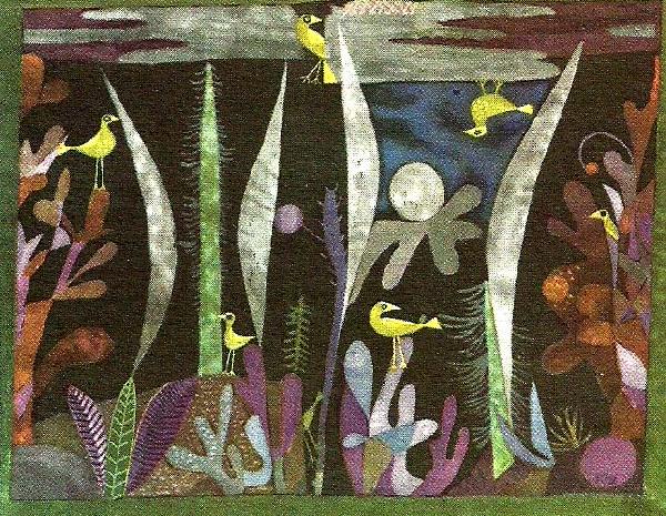 Paul Klee landskap med  gula faglar Norge oil painting art